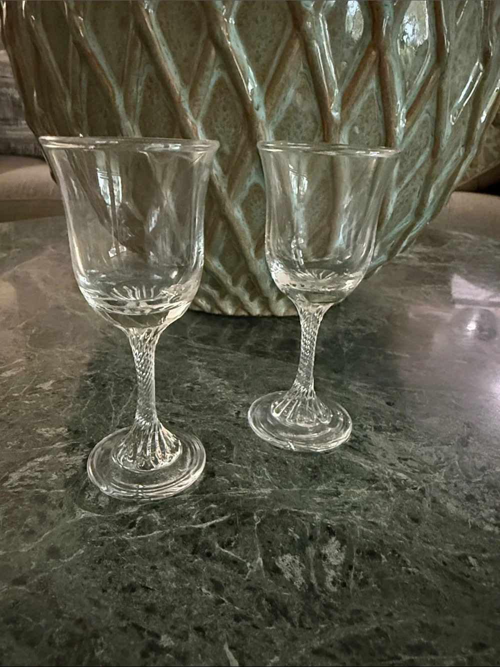 Vintage Twisted Stem Cordial Flared Rim Clear Crystal Glasses  - Set of 2